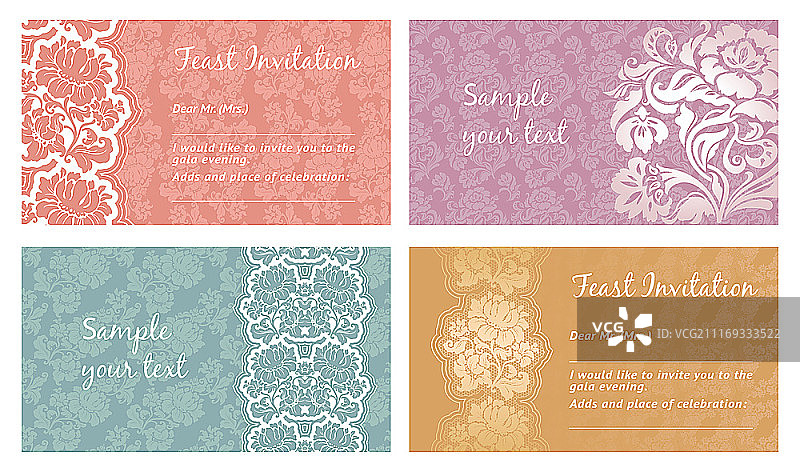 贺卡，花卉蕾丝，文本占位矢量图图片素材