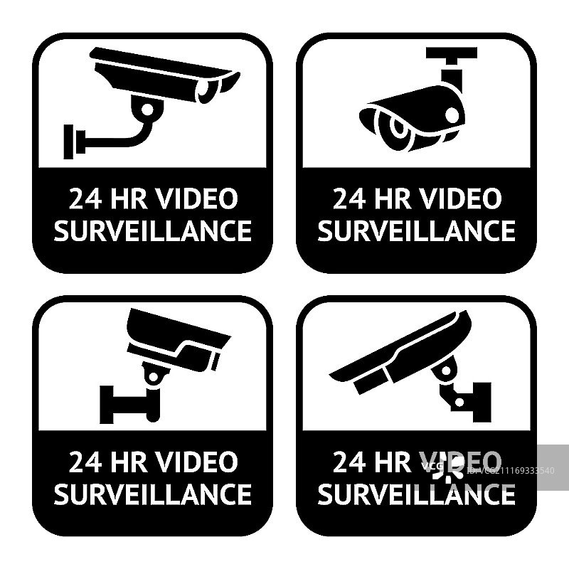 闭路电视标签，安全摄像头象形图集图片素材