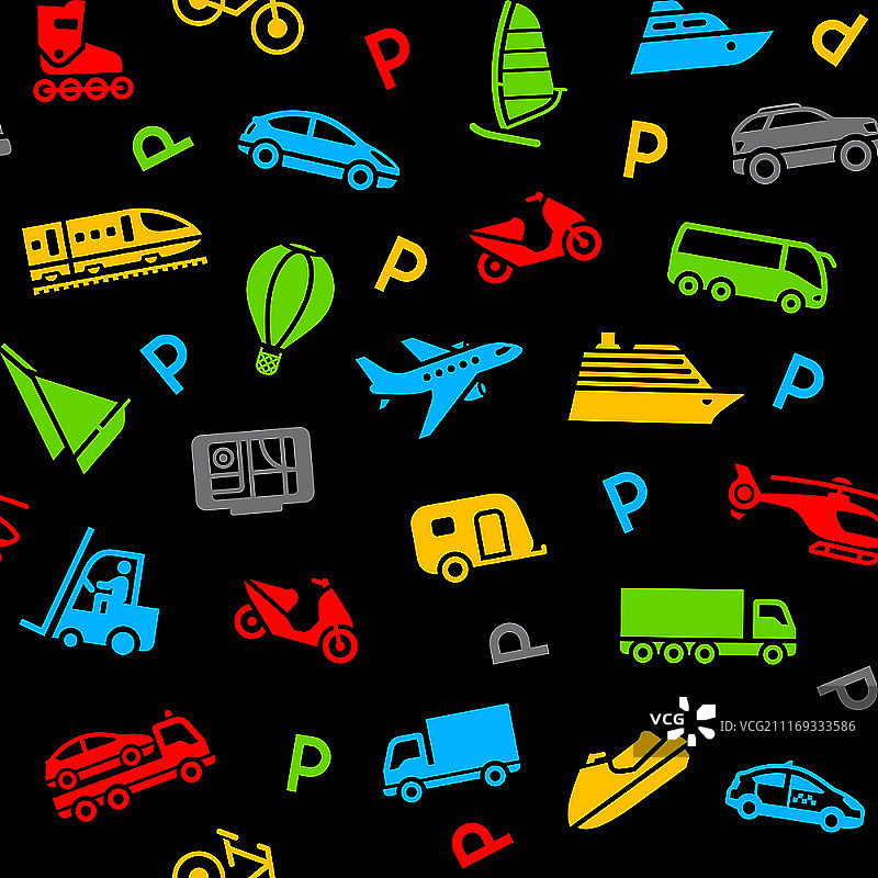 彩色交通工具图标无缝背景图片素材