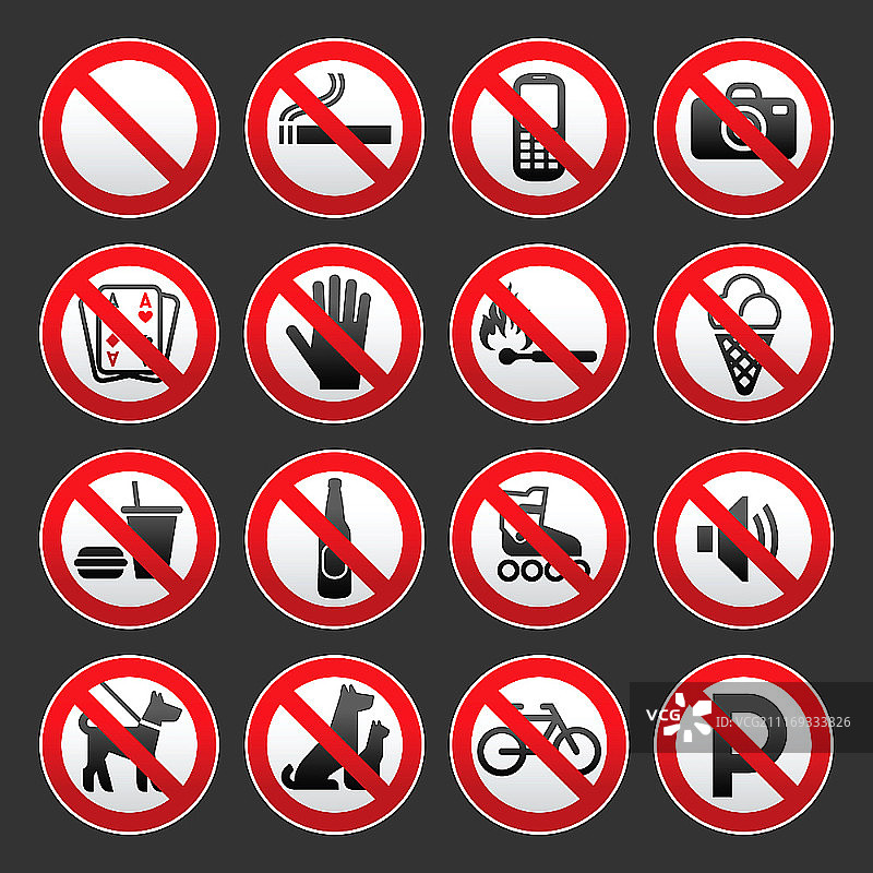 灰色背景上的禁止标志合集图片素材