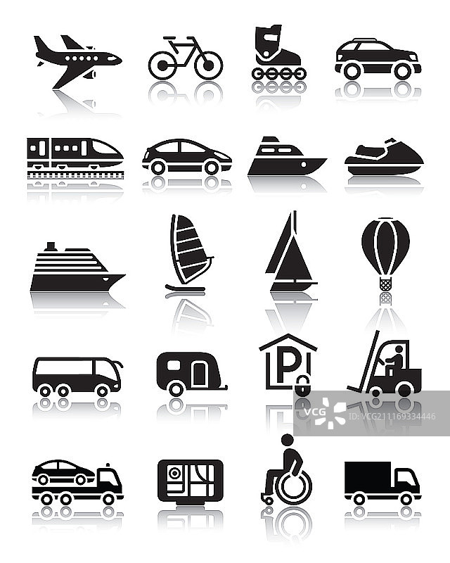 带反射效果的简约交通图标合集图片素材