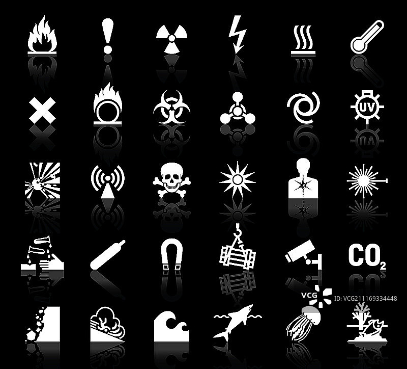 黑色背景上的白色危险符号图标图片素材