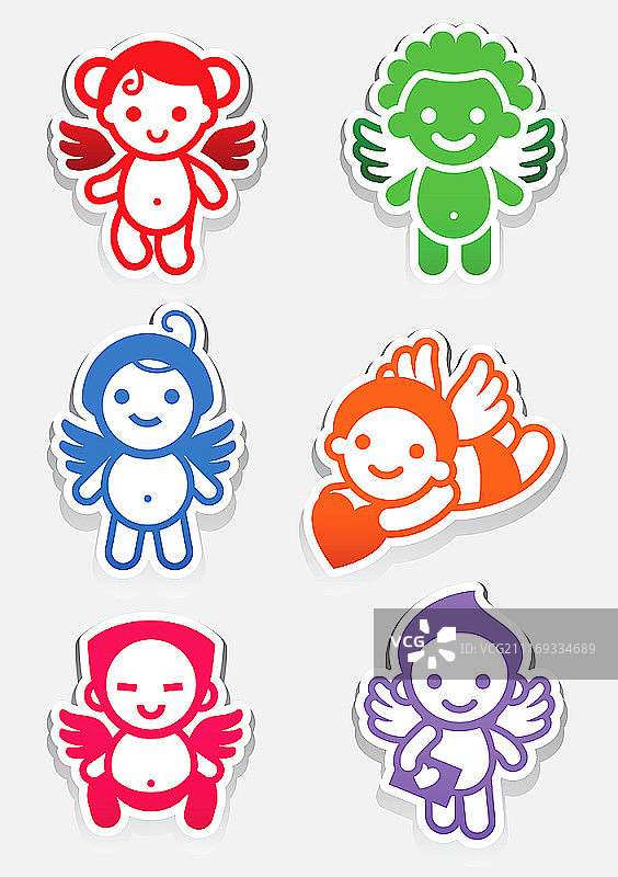 天使彩色贴纸图标合集图片素材