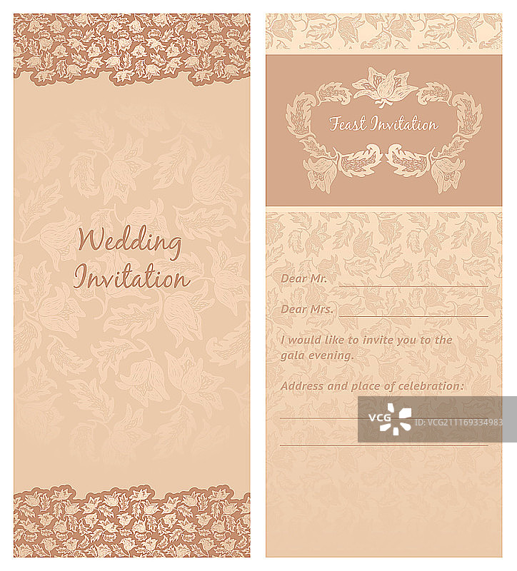 花叶背景婚礼邀请函图片素材