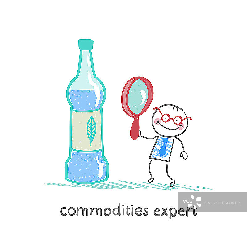 手持放大镜观察瓶子的商品专家图片素材