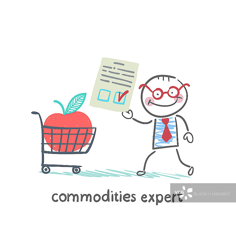 商品专家在手推车旁研究文件图片素材