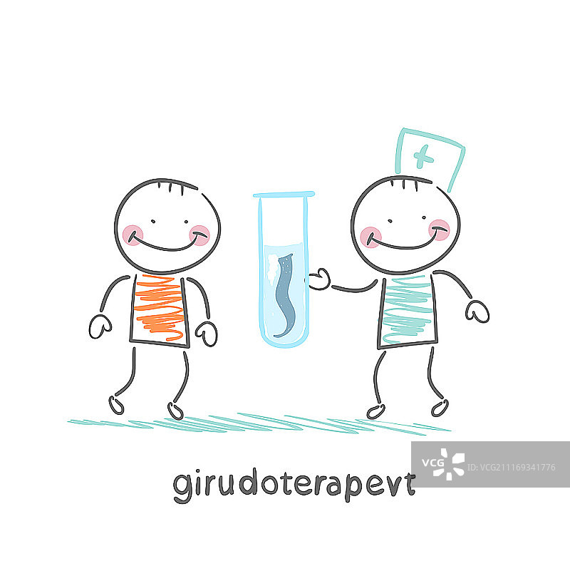 蛭疗师给病人展示水蛭试管图片素材
