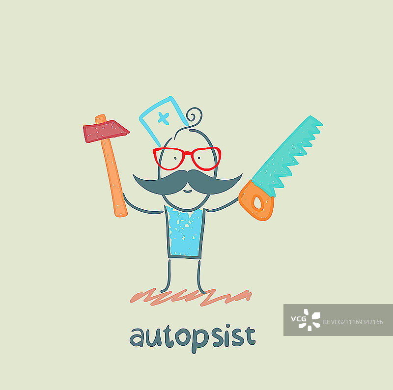 带着锯子的尸检医师图片素材