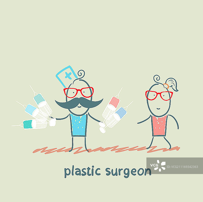 手持注射器的整形外科医生站在病人旁边图片素材