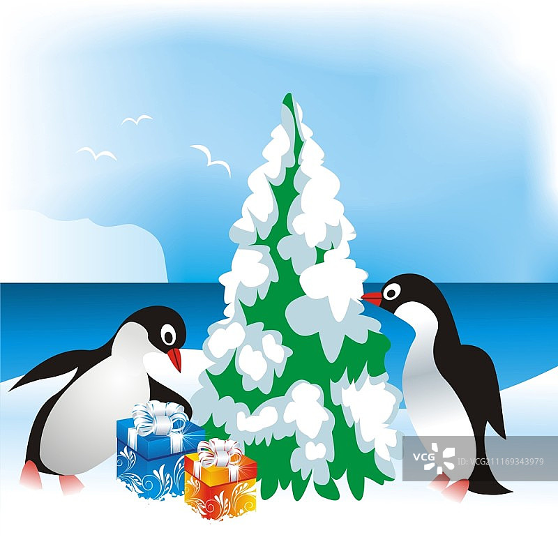 带企鹅的圣诞贺卡图片素材