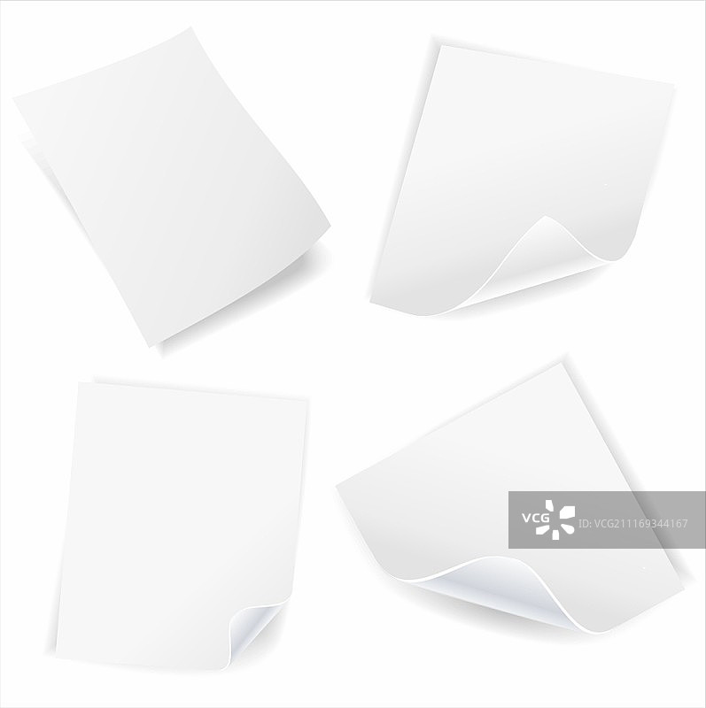 白色背景上的各类白色便签纸合集图片素材