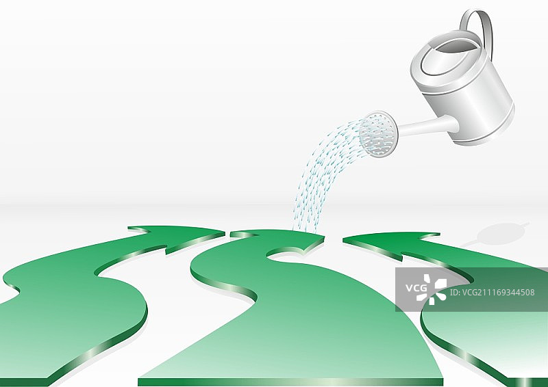 现实的铬喷壶与绿色玻璃箭头。带有绿色玻璃箭头的喷壶图片素材