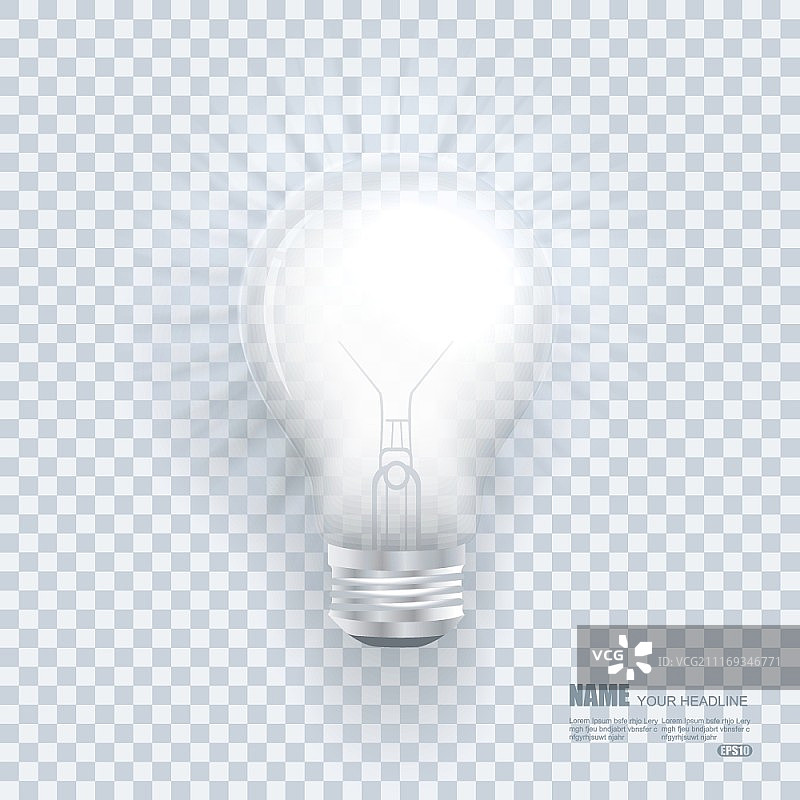 干净透明背景上的逼真灯泡光效图片素材
