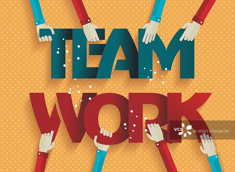 复古风格背景下的团队合作文字图片素材