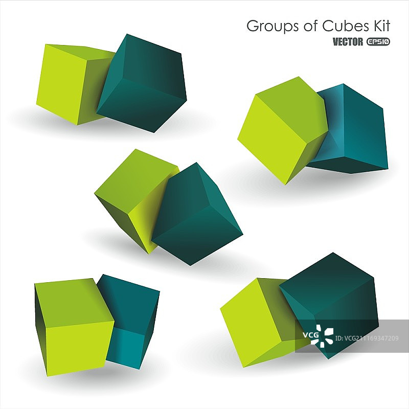 蓝绿色3D立方体结构矢量图图片素材