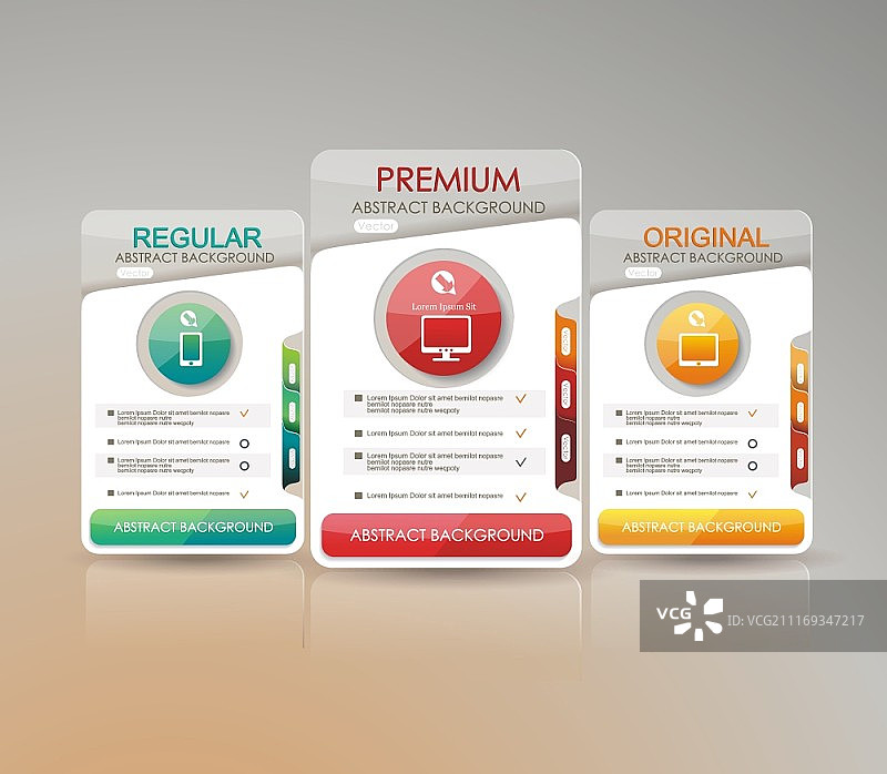 在线服务价格表小组件，含3种支付方案，适用于网站和应用图片素材