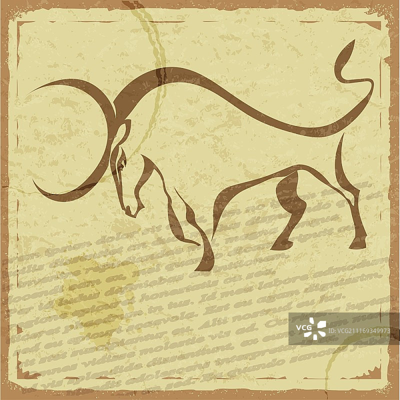 复古风格水牛剪影明信片图片素材
