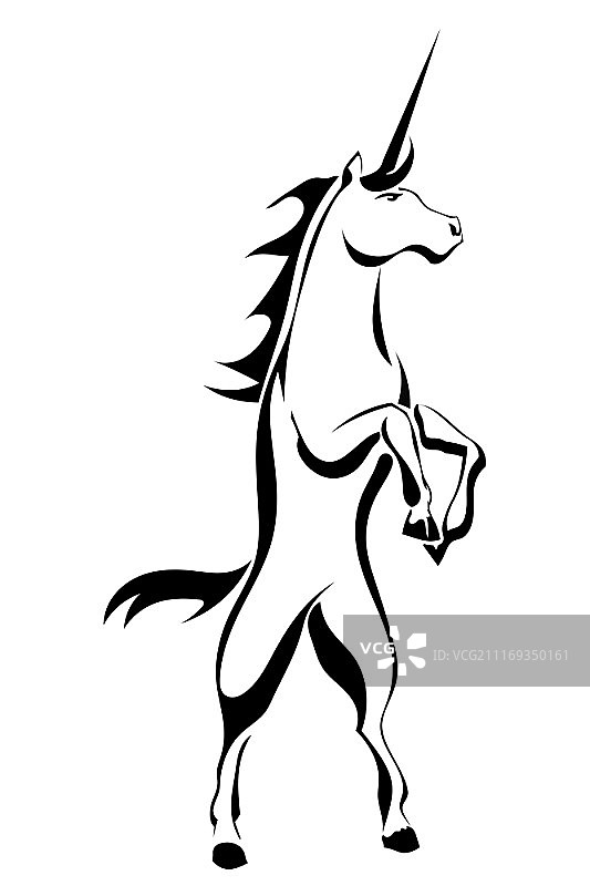 独角兽黑色剪影纹身图案图片素材