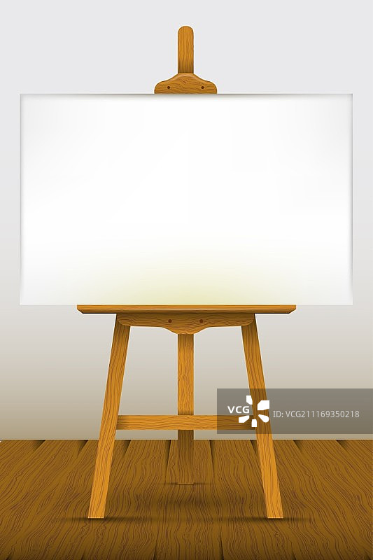 木地板上的空白画布画架图片素材