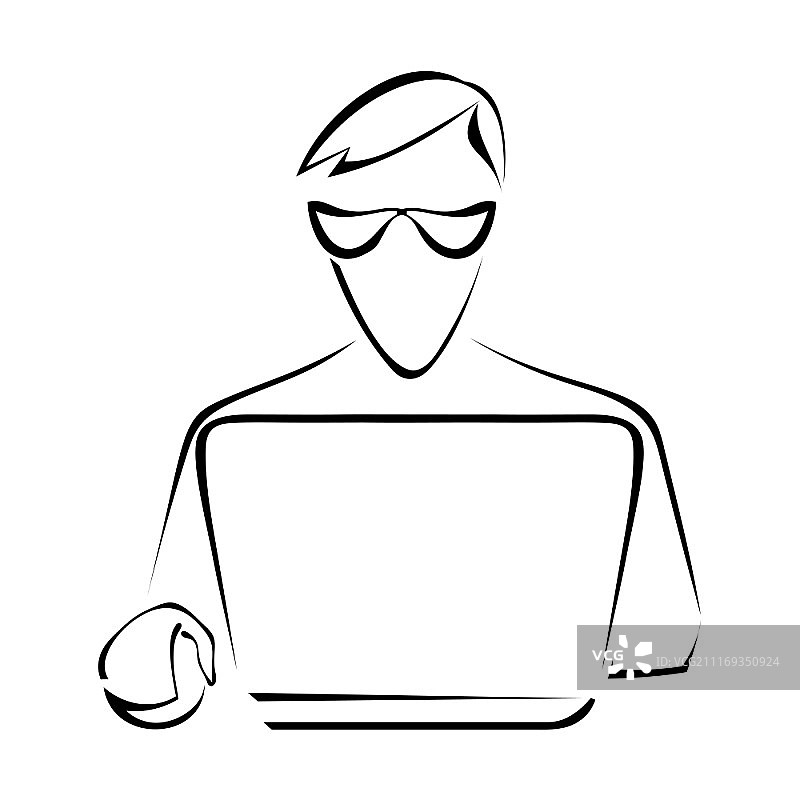 坐在笔记本电脑前的男子剪影矢量图图片素材