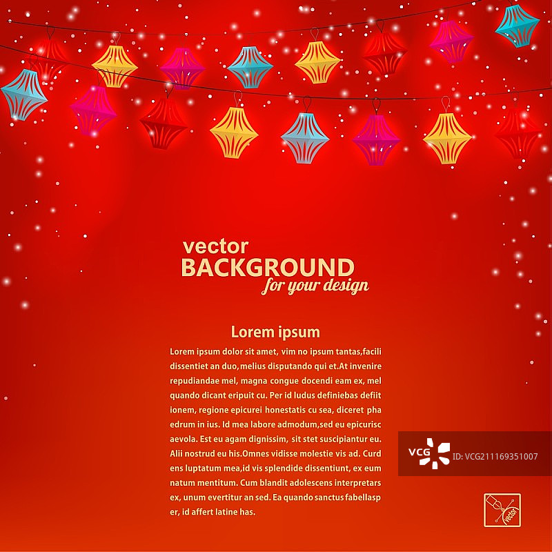 喜庆红色背景，配有纸灯笼花环矢量图图片素材
