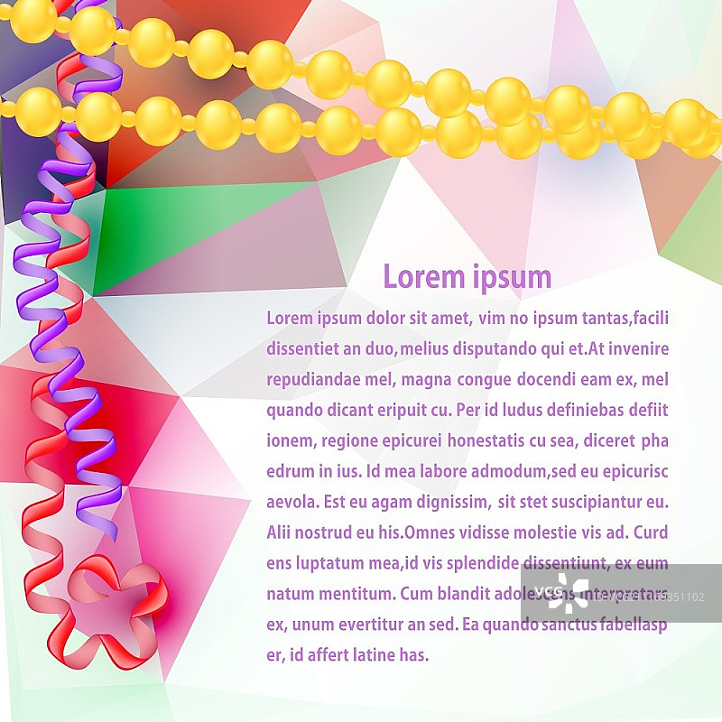 彩色三角形抽象背景，配以串珠。圣诞节、生日贺卡。矢量插画图片素材