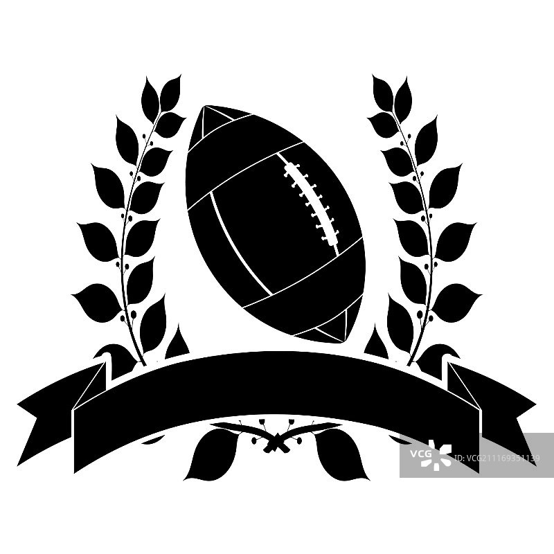 橄榄枝花环绶带美式足球黑色剪影矢量图图片素材