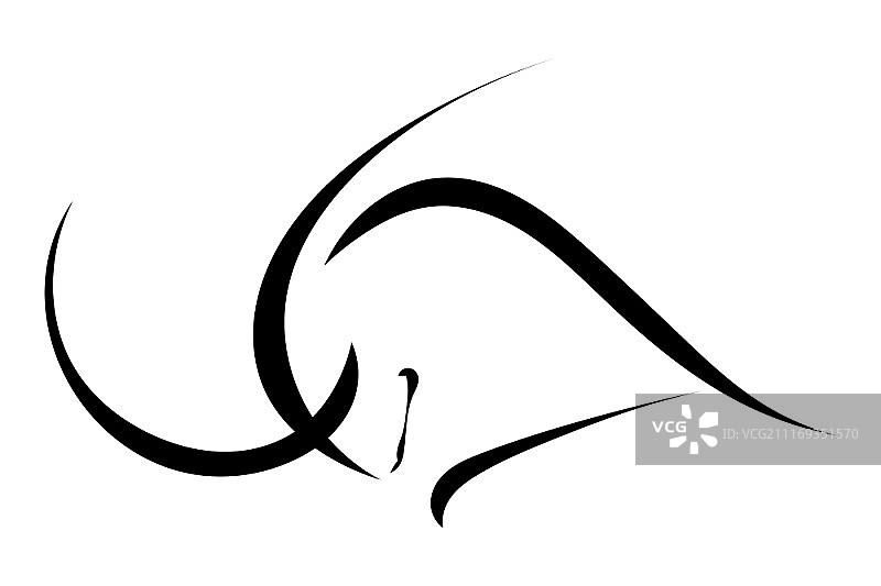 白色背景上的简约公牛轮廓剪影，农场商标，矢量插图图片素材