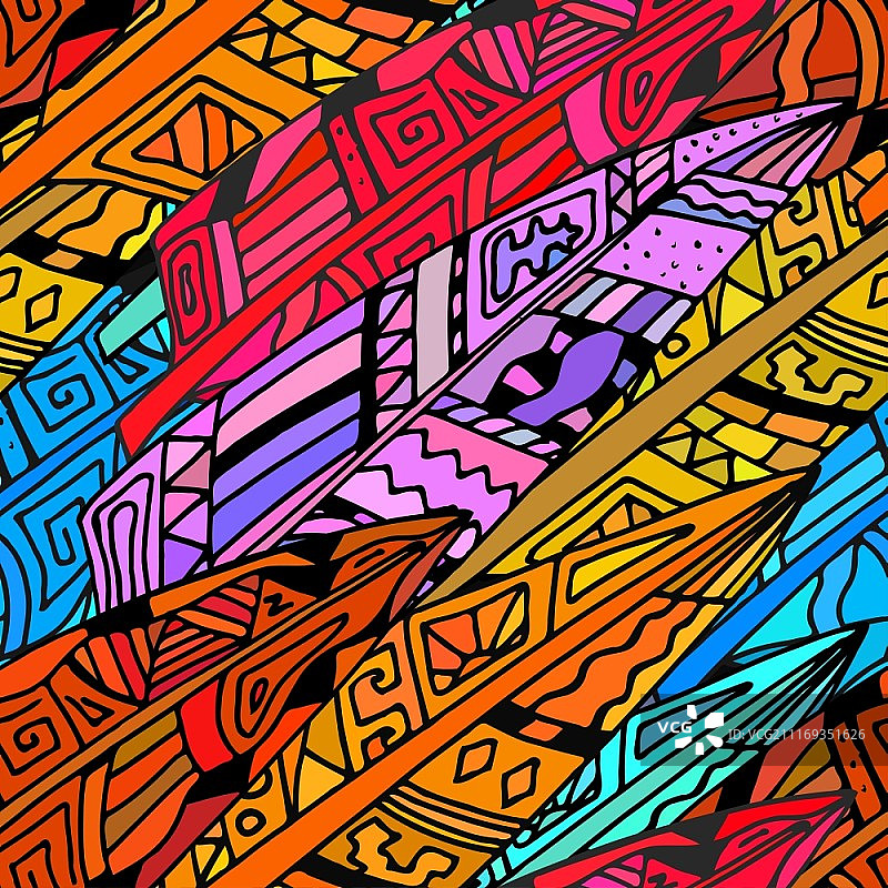 部落风格鸟羽毛装饰无缝纹理，矢量图图片素材