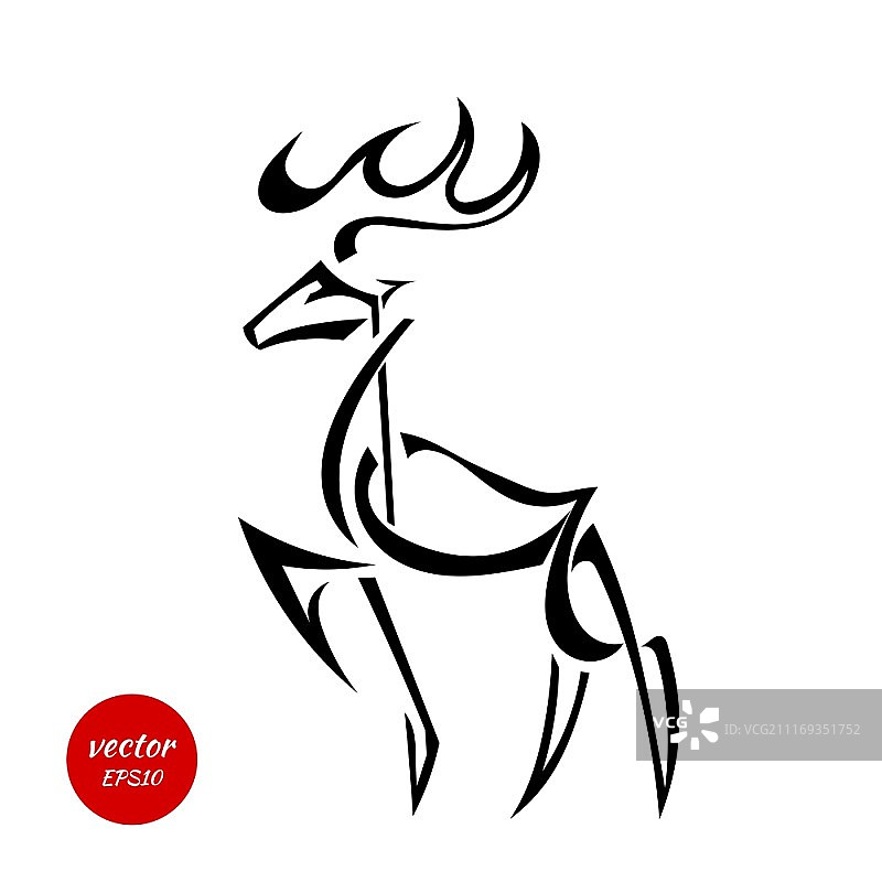 白色背景上带有大鹿角的鹿剪影图片素材