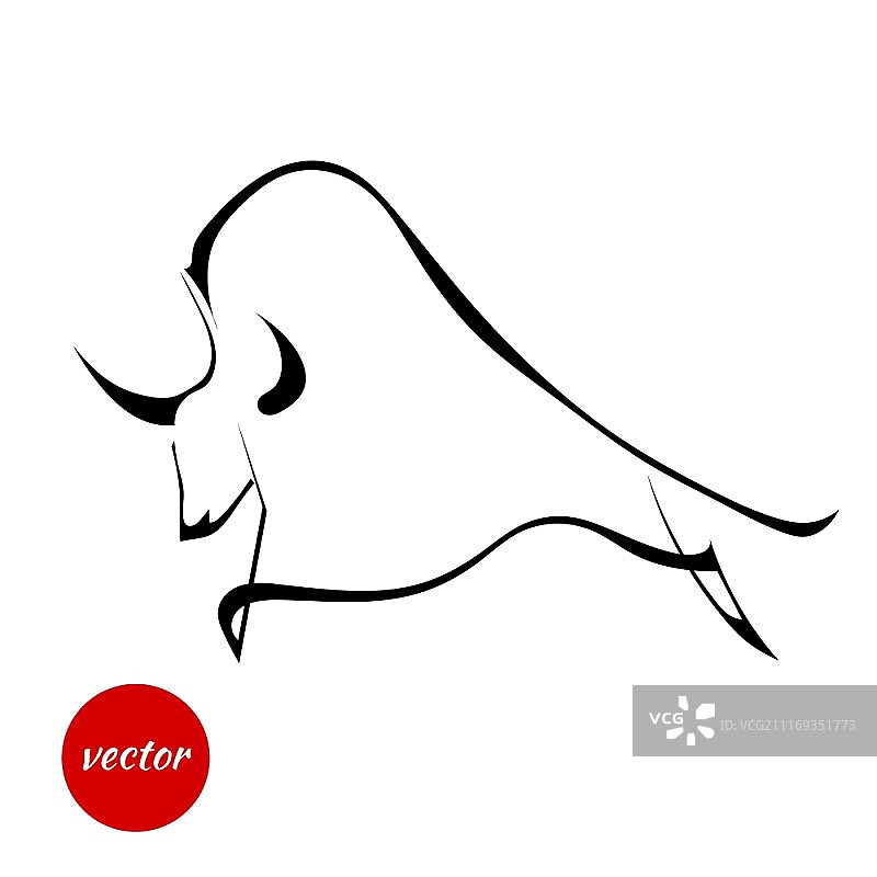 白色背景下的野牛轮廓矢量图图片素材