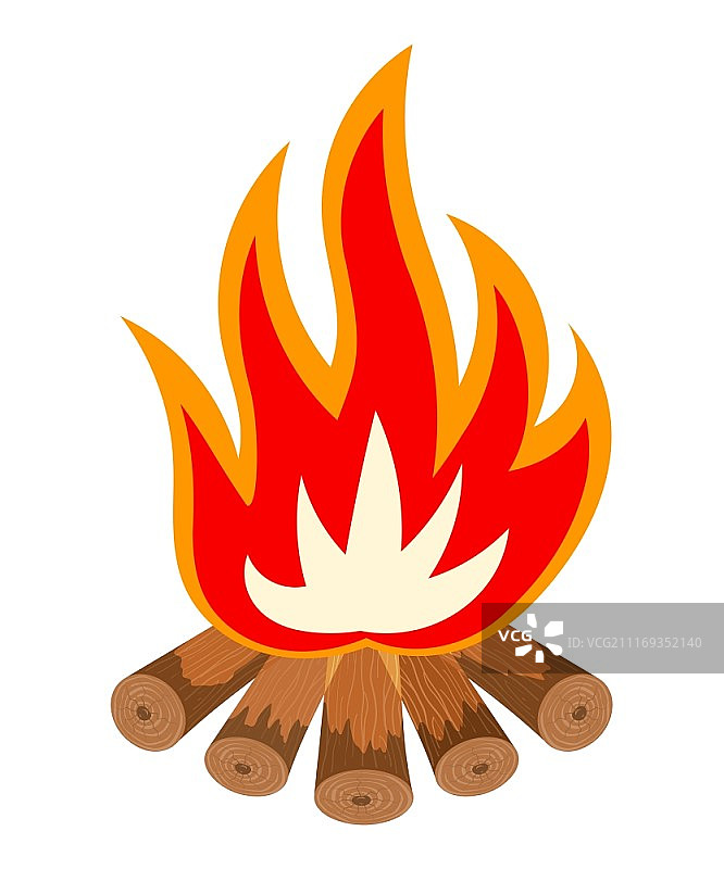 篝火卡通插画：露营火堆和木柴图片素材