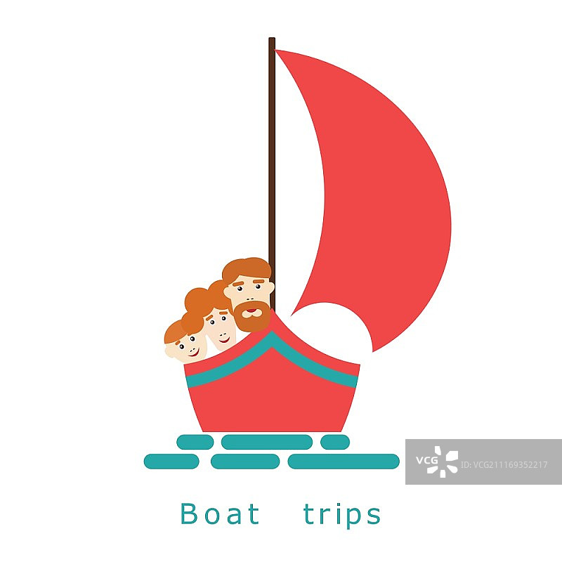 游艇上的家庭插画：海上航行的家庭，海洋旅游广告图片素材