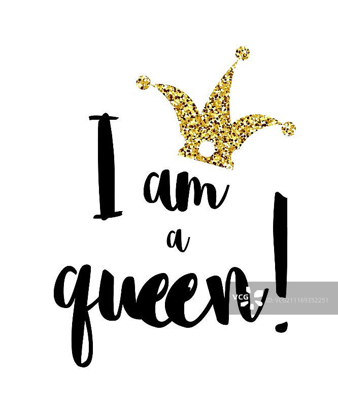 我是女王，白色背景上的皇冠，金色皇冠文字，抽象设计元素图片素材