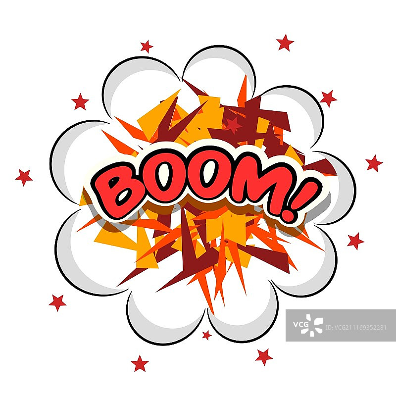 彩色卡通爆炸效果，白色背景上的卡通爆炸贴图，矢量图图片素材