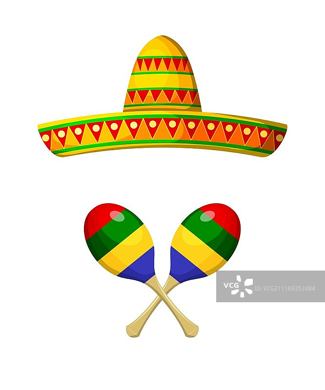 墨西哥民族阔边帽和沙槌图片素材