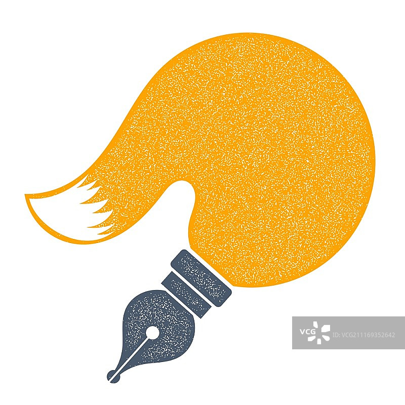 白色背景上的黄色狐狸尾巴抽象矢量笔尖。新闻符号。记者标志。库存矢量图图片素材