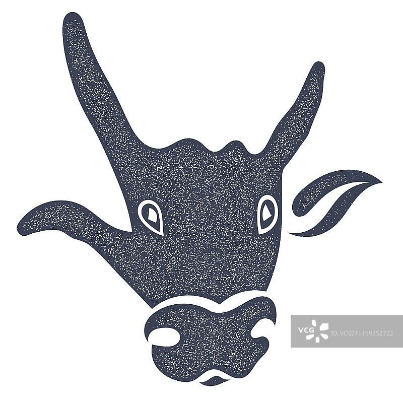 公牛头黑色剪影手绘草图，隔离于白色背景。手势拳头和手指，垃圾风格。库存矢量图。图片素材