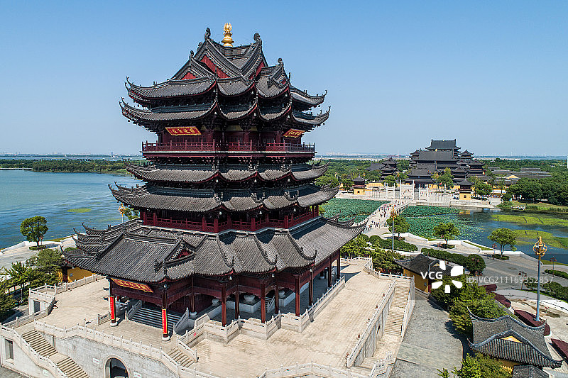 苏州 阳澄湖 重元寺航拍图片素材