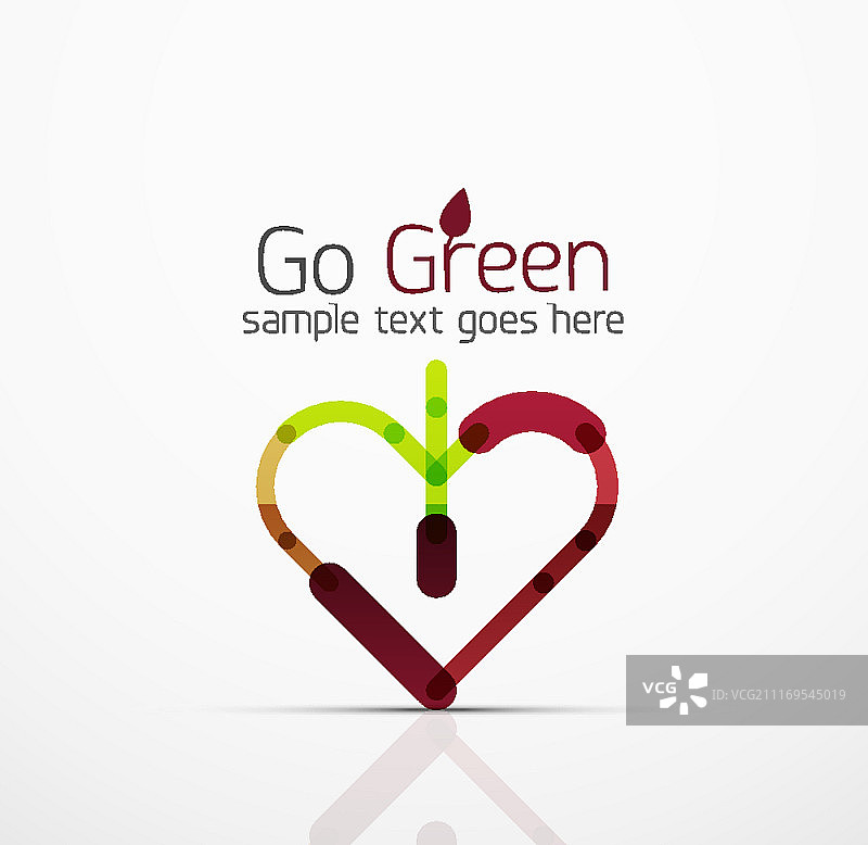 矢量抽象logo创意，生态叶，自然植物，绿色概念商业图标，由重叠的彩色线段组成的创意标志设计模板图片素材