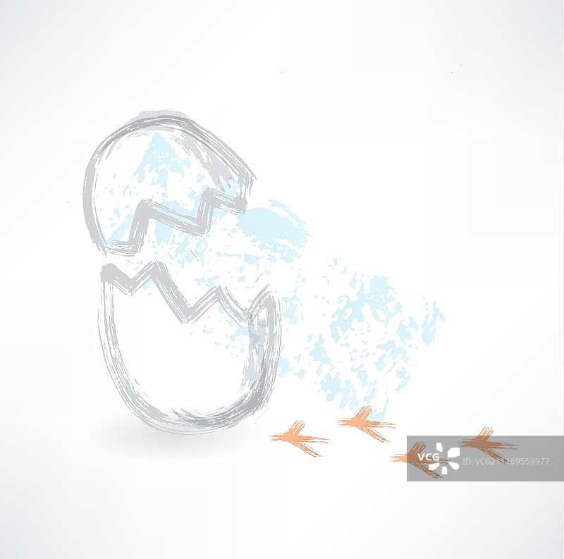 带鸟足迹的鸡蛋破裂Grunge图标图片素材