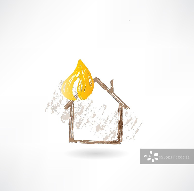 房屋火灾Grunge风格图标图片素材