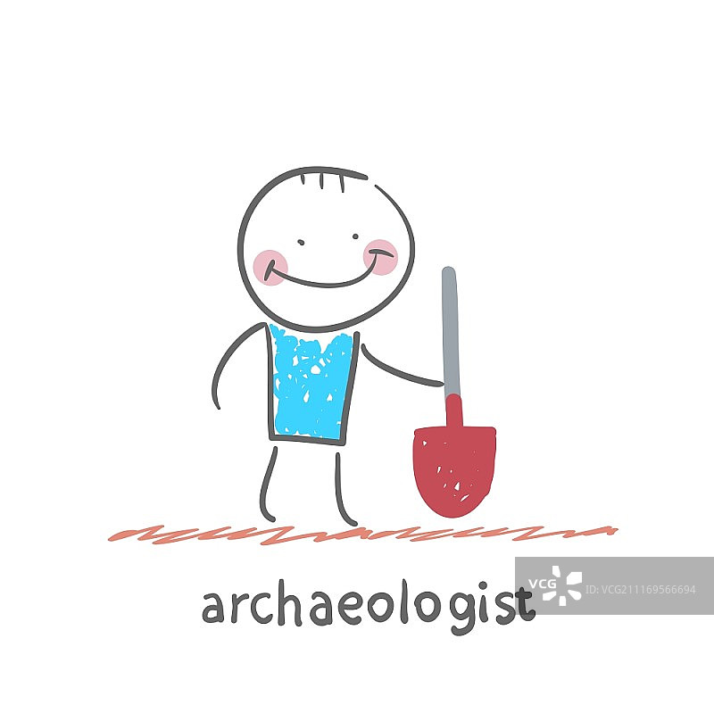 考古学家拿着铲子的卡通插画图片素材