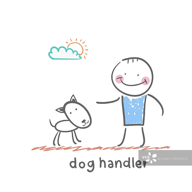 训犬员趣味卡通风格插画：生活场景图片素材