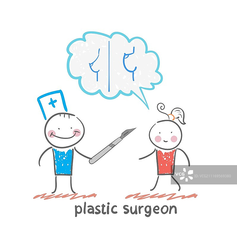 整形外科医生与患者讨论隆胸事宜图片素材