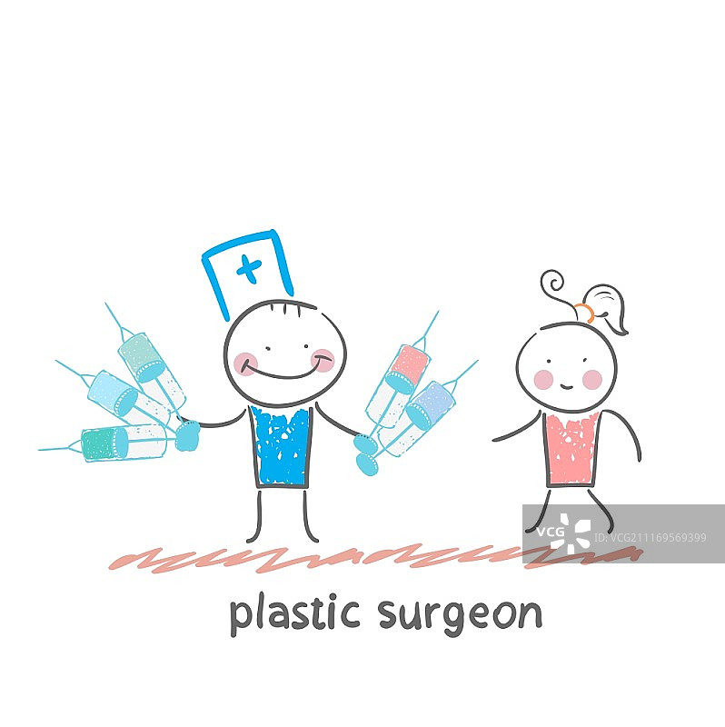 手持注射器的整形外科医生站在病人旁边图片素材