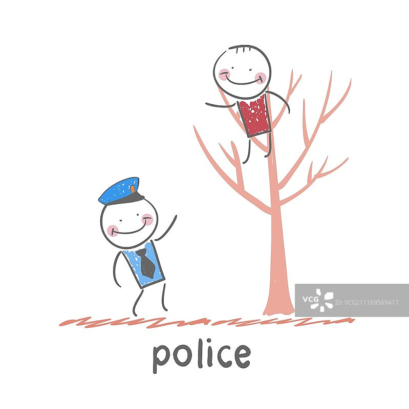 警察主题的趣味卡通风格插画：生活场景图片素材