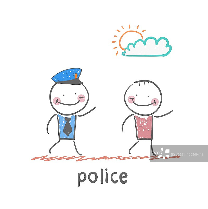 警察主题的趣味卡通风格插画：生活场景图片素材