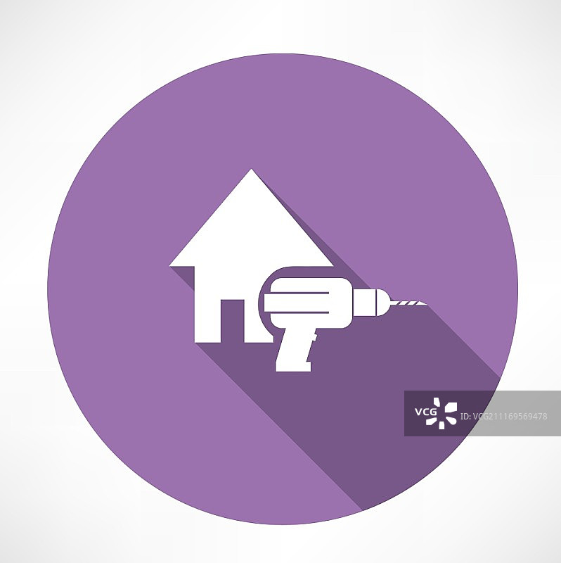 房屋和电钻图标.扁平现代风格矢量图图片素材