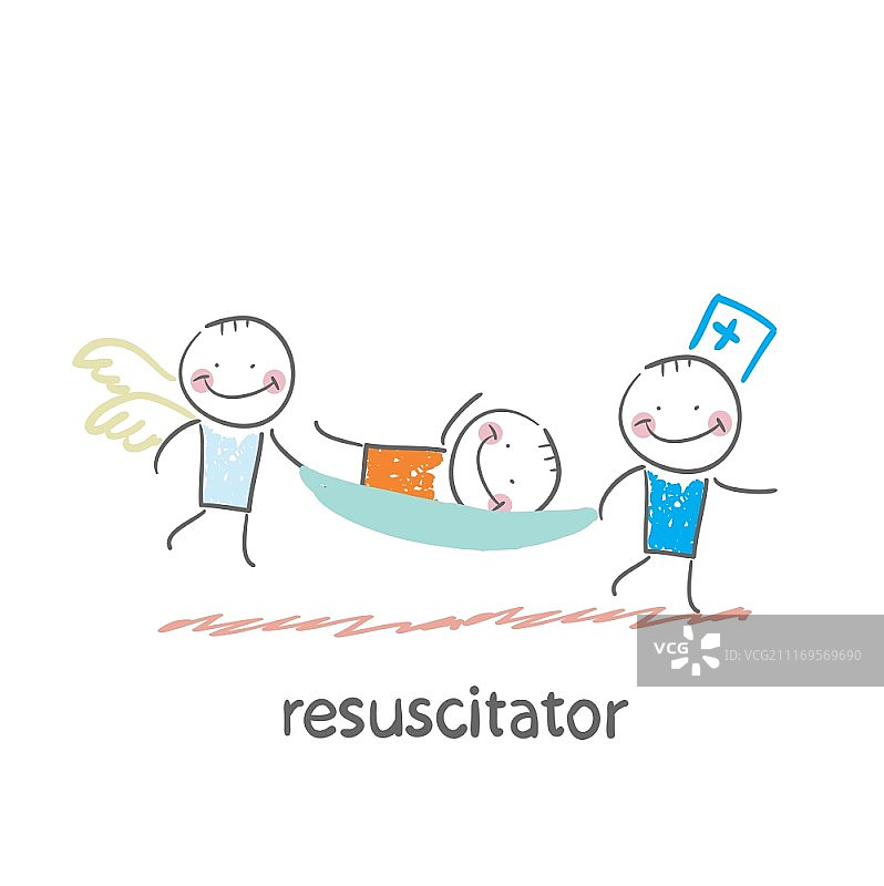 用担架抬着病人复苏，有趣的卡通风格插画，生命攸关图片素材